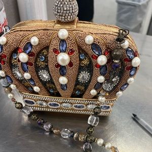 Mary Frances Queendom Crown Queen Gold Multi Beaded Handbag Purse